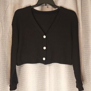 SHEIN Black Cropped Waffle Knit Sweater Sz 1XL